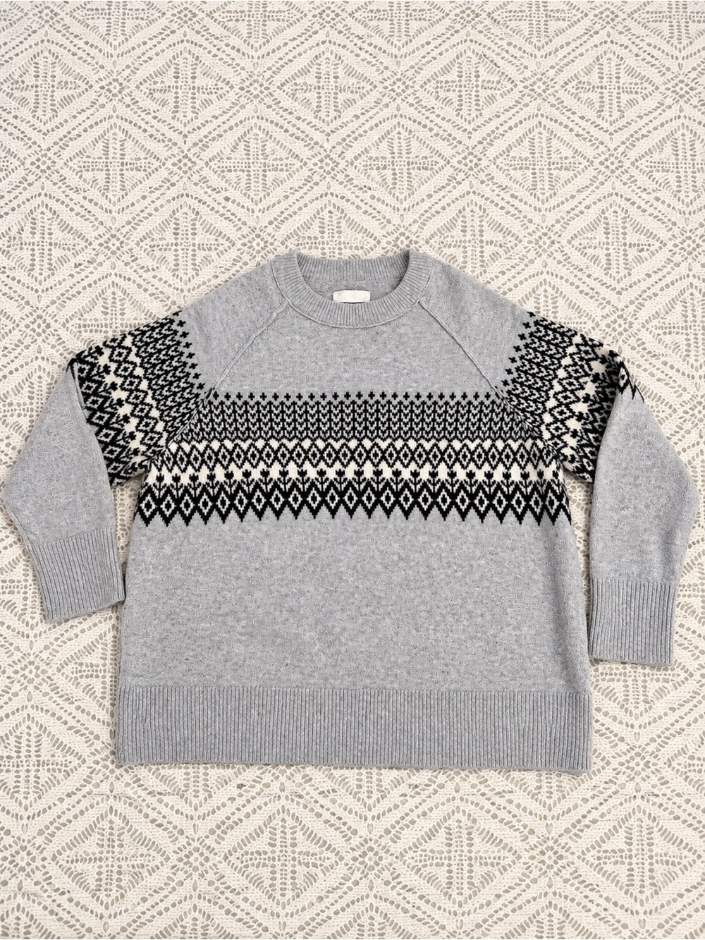 Aerie Fair Isle Nordic Oversized Sweater Grey Size L/G